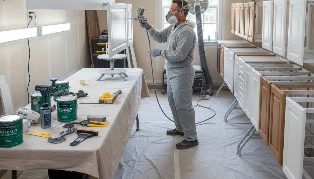 Professional cabinet painting in Virginia Beach VA using spray for smooth, durable kitchen finishes