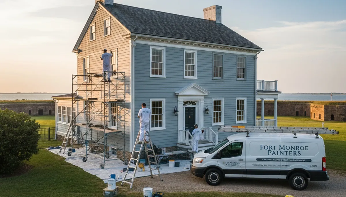 Professional house painters working on a residential exterior in Virginia Beach VA