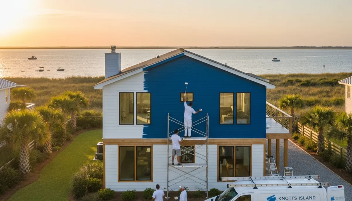 Professional house painters finishing exterior home in Virginia Beach VA