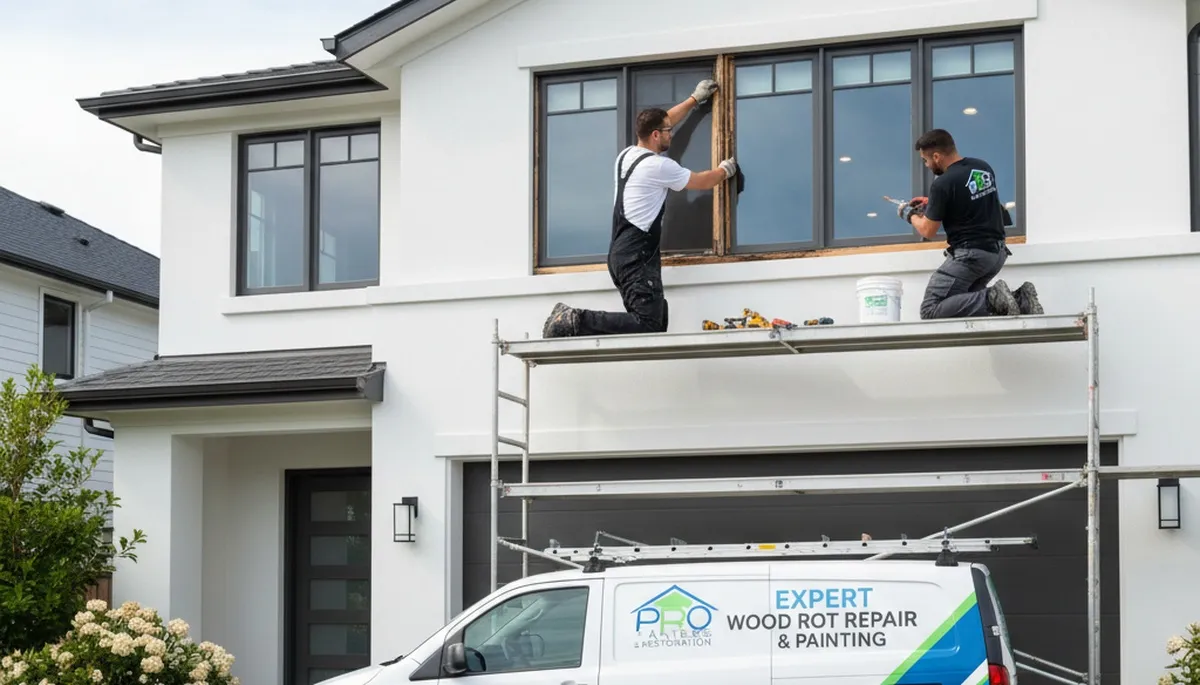 Professional wood rot repair on Virginia Beach VA home exterior by expert house painters